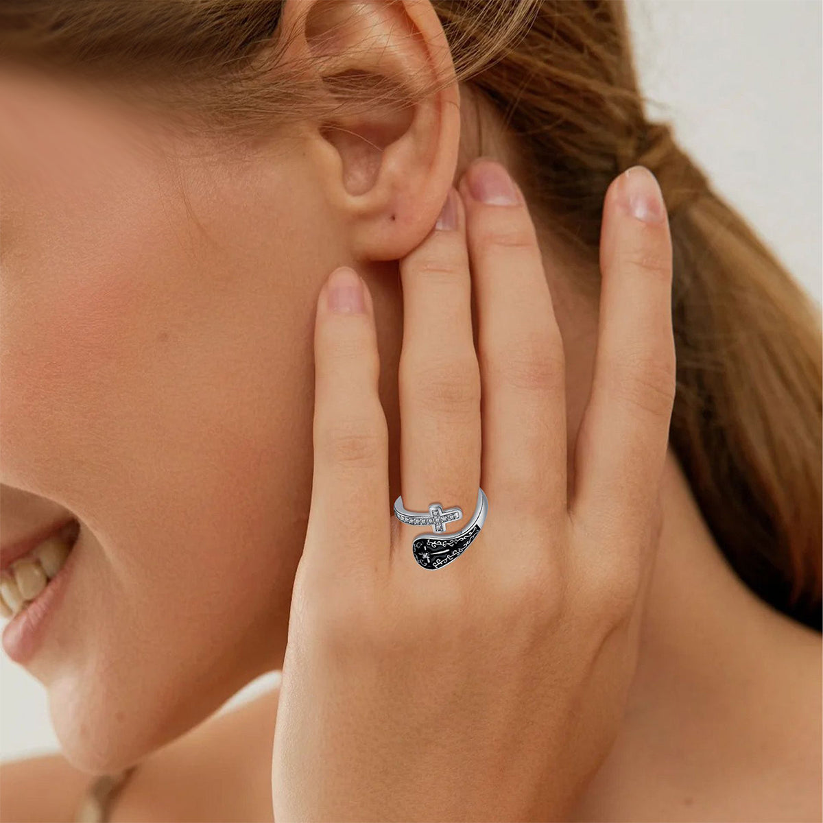 Copper With Silver Plated Cross Fashion Ring