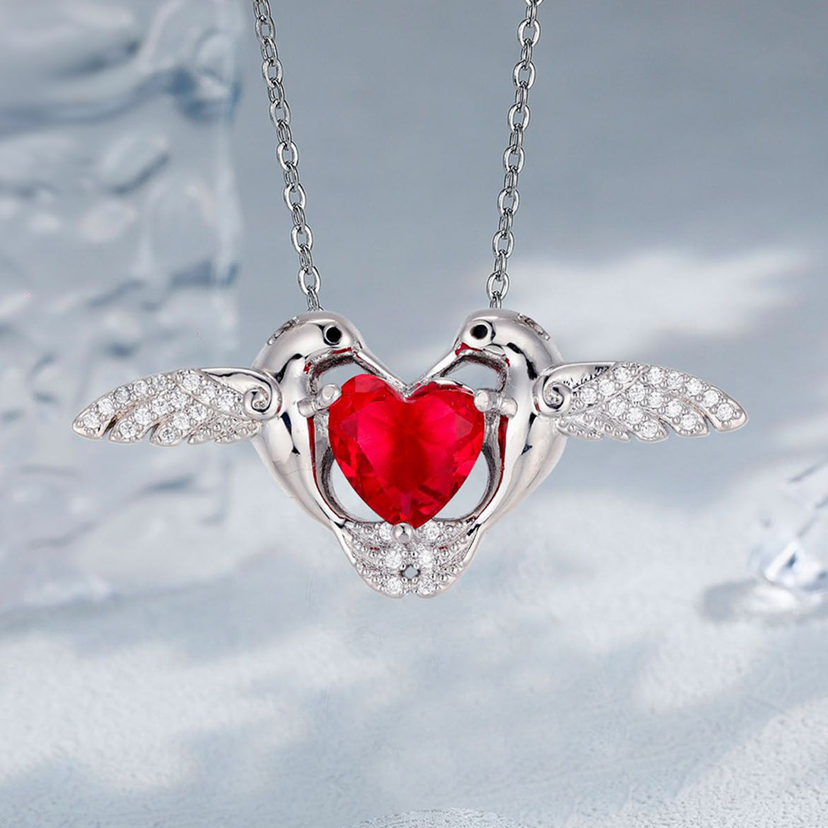 Copper With Silver Plated Heart Wings Pendant Necklace