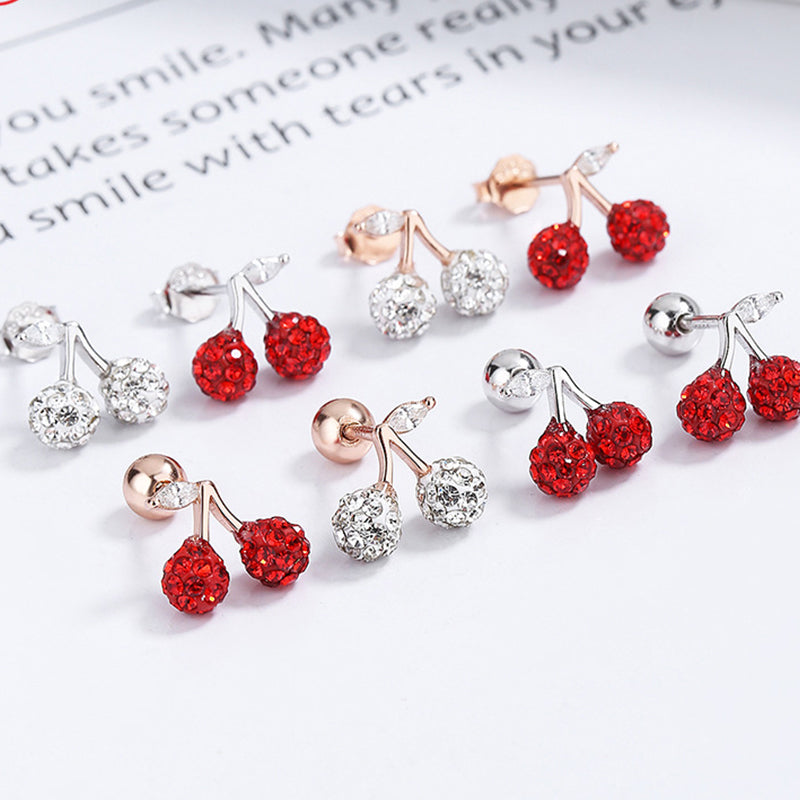 925 Sterling Silver Cherry Screw Back Stud Earrings