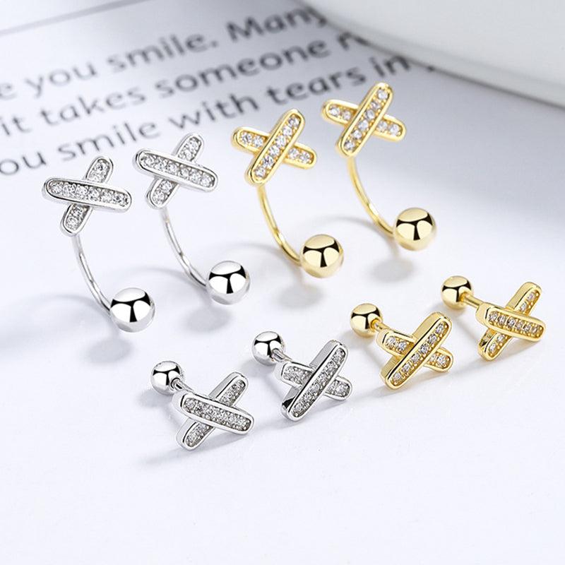 925 Sterling Silver X Screw Back Stud Earrings