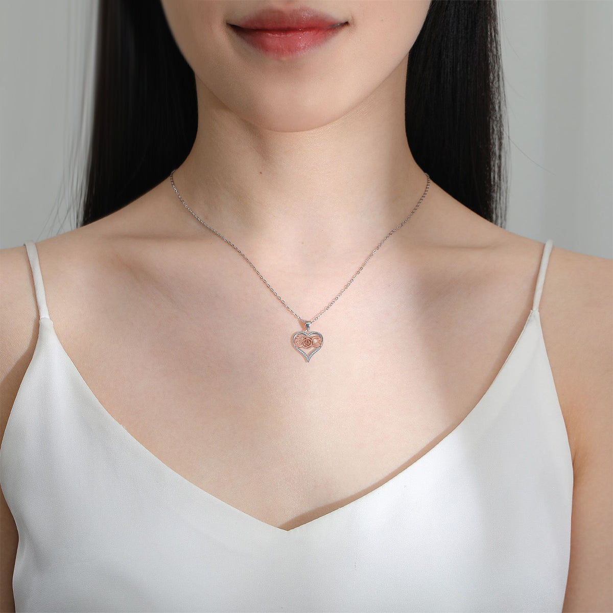 Copper With Silver/Rosegold Plated Heart Pendant Necklace