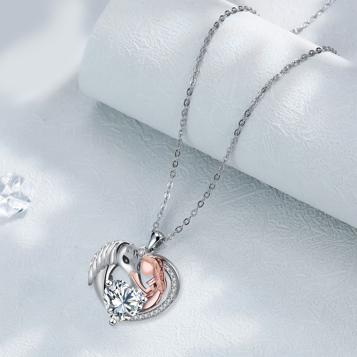 Copper With Silver/Rosegold Plated Girl and Unicorn Pendant Necklace