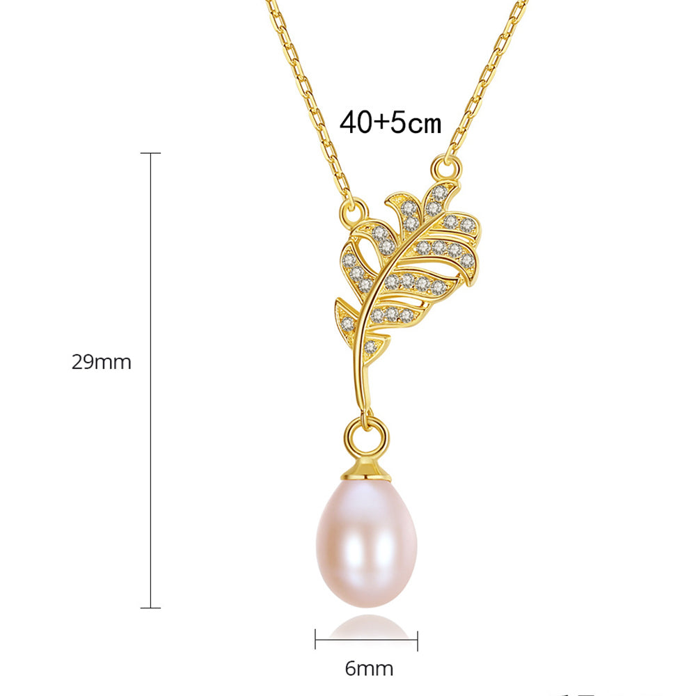 925 Sterling Silver Natural Pearl Drop Necklace Fashion Jewelry Gift for Women Girls