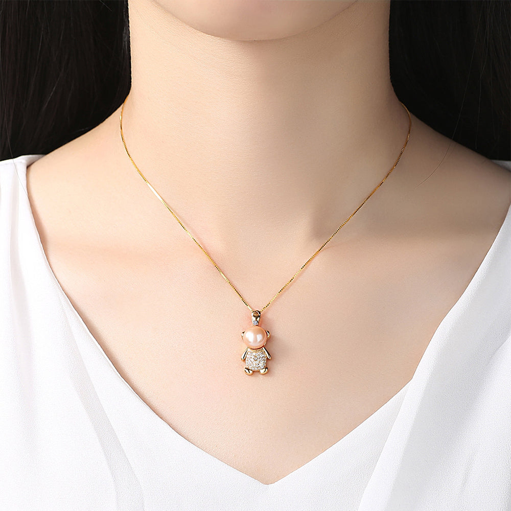 925 Sterling Silver Natural Pearl Drop Necklace Fashion Jewelry Gift for Women Girls