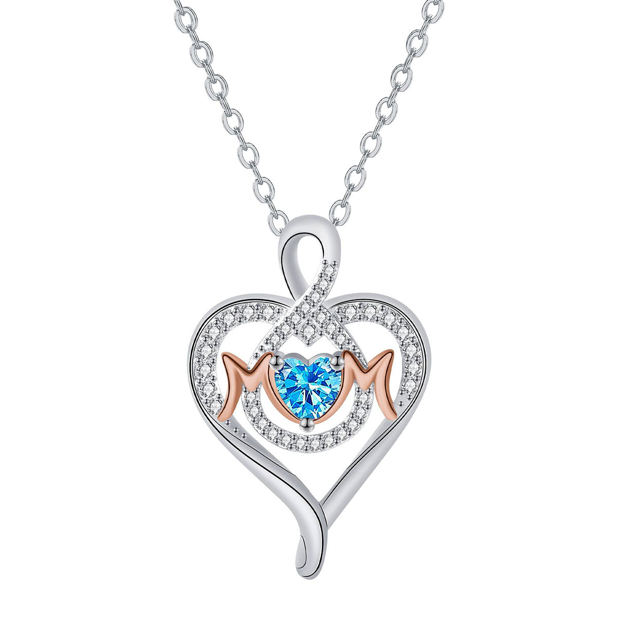 Copper With Silver/Rosegold Plated Heart Mom Pendant Necklace