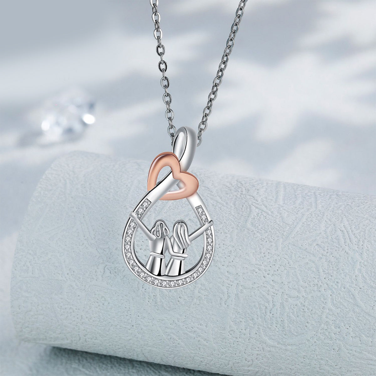 Copper With Silver Plated/Rosegold Sister Heart Pendant Necklace