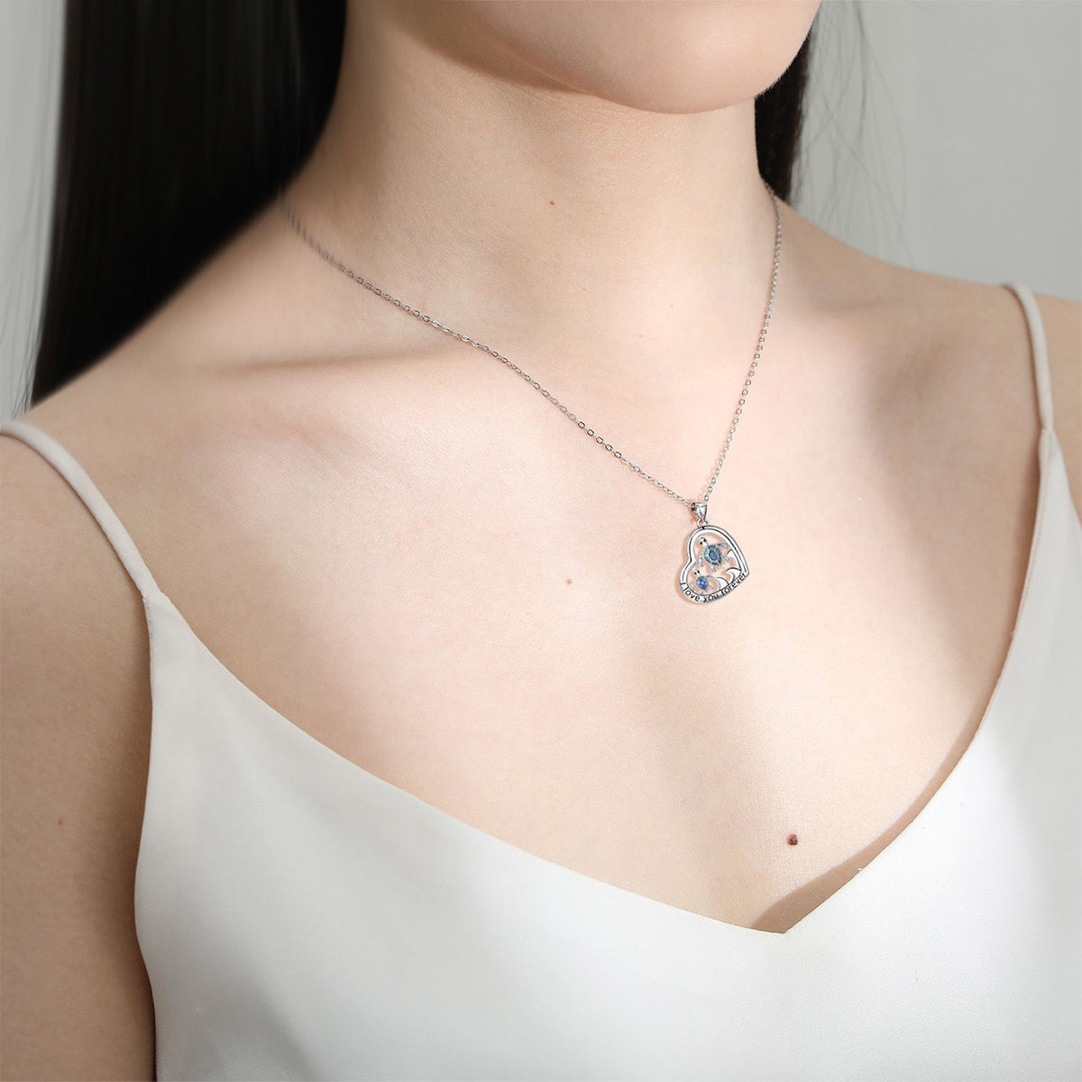 Copper With Silver Plated Heart Turtles Pendant Necklace