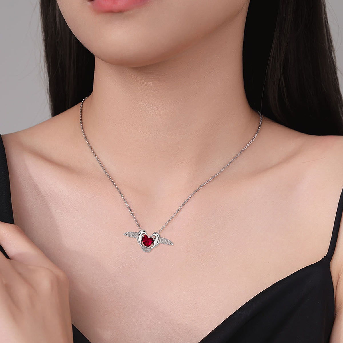 Copper With Silver Plated Heart Wings Pendant Necklace
