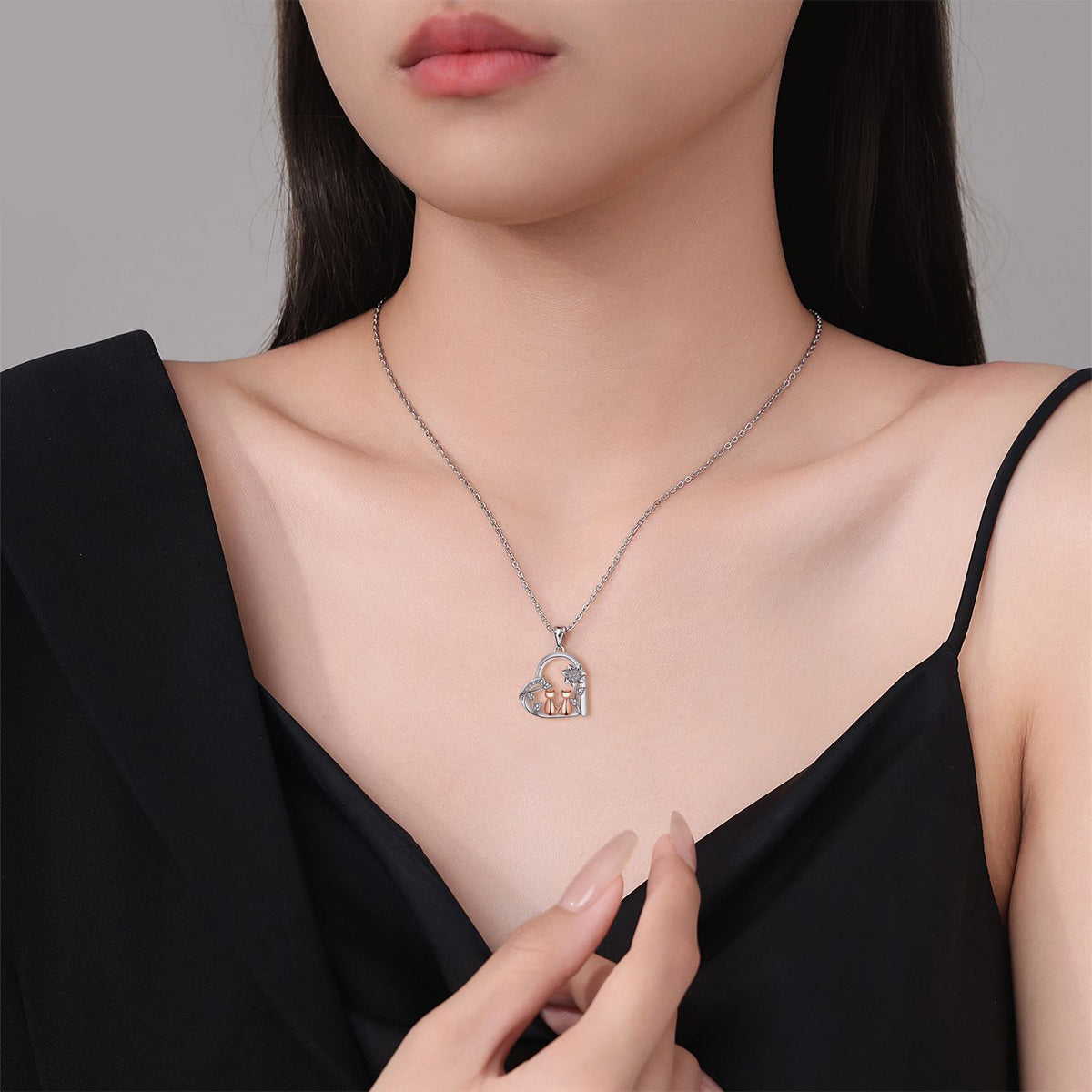 Copper With Silver/Rosegold Plated Heart Pendant Necklace