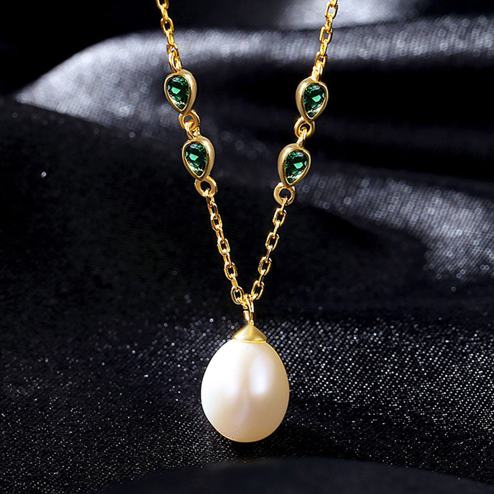 925 Sterling Silver Natural Pearl Drop Necklace Fashion Jewelry Gift for Women Girls