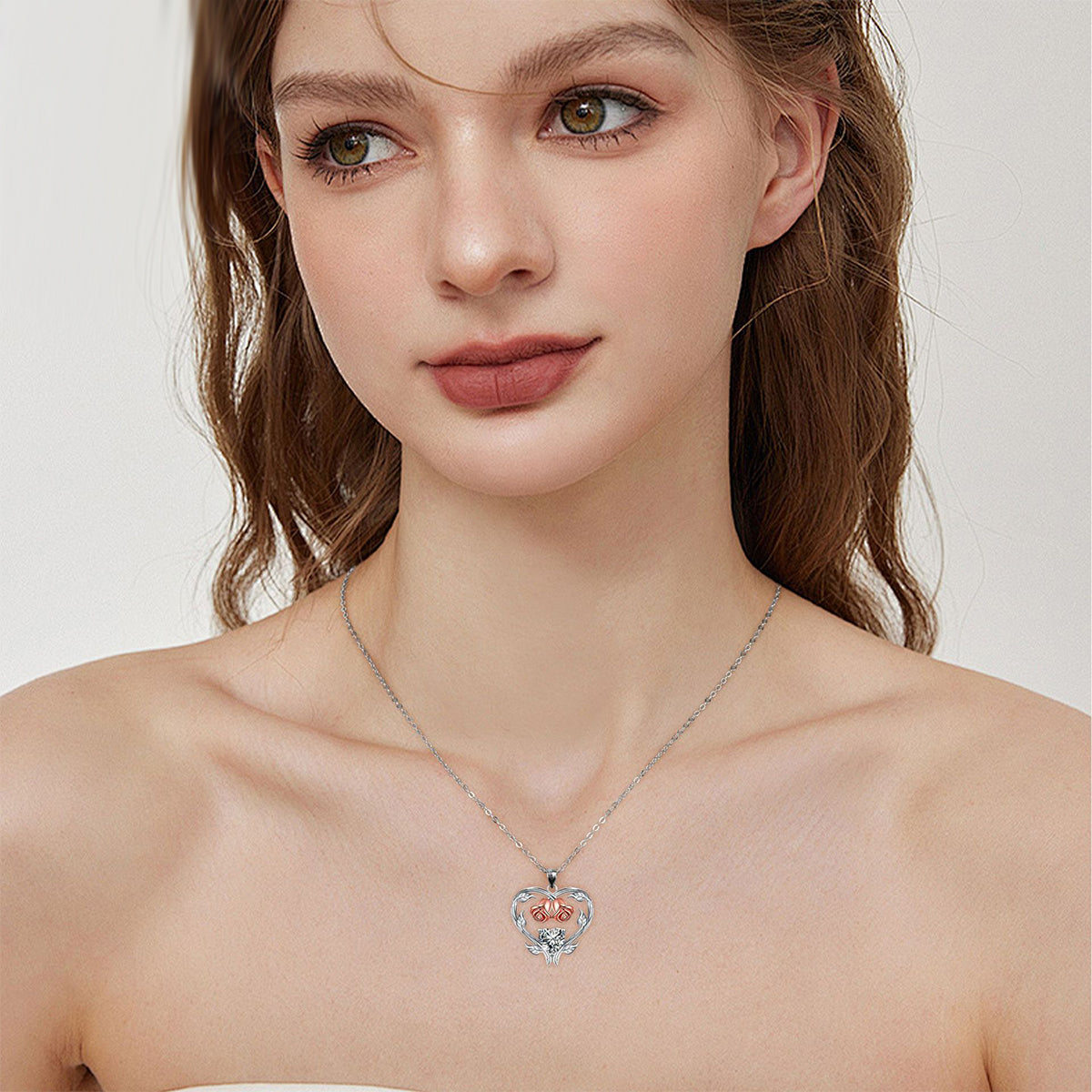 Copper With Silver/Rosegold Plated Heart Pendant Necklace