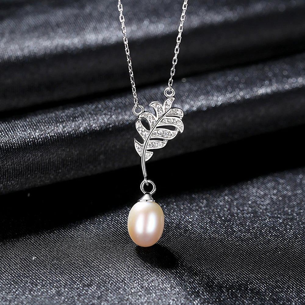 925 Sterling Silver Natural Pearl Drop Necklace Fashion Jewelry Gift for Women Girls