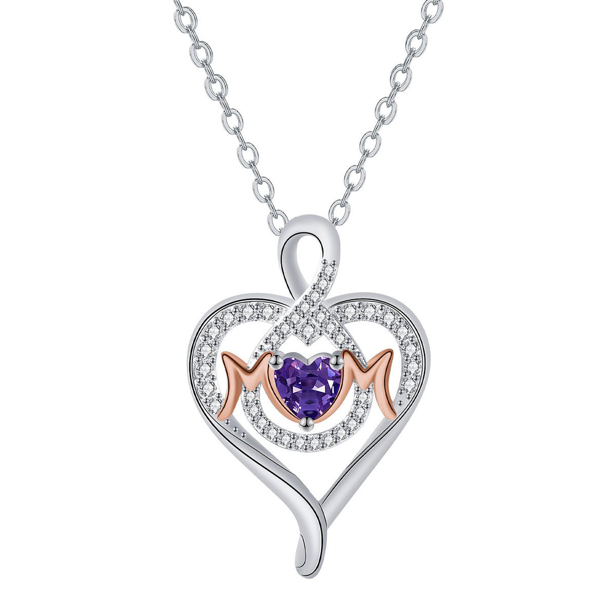 Copper With Silver/Rosegold Plated Heart Mom Pendant Necklace