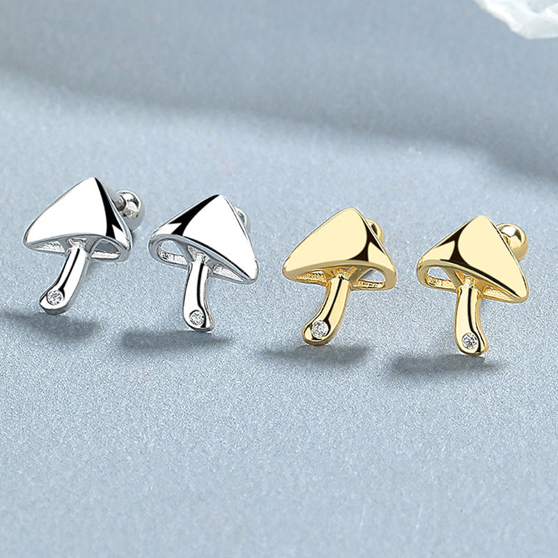 925 Sterling Silver Mushroom Screw Back Stud Earrings