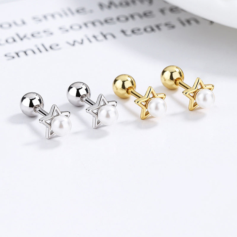 925 Sterling Silver Star Screw Back Stud Earrings