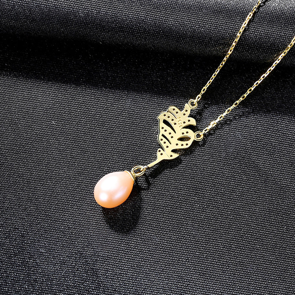 925 Sterling Silver Natural Pearl Drop Necklace Fashion Jewelry Gift for Women Girls