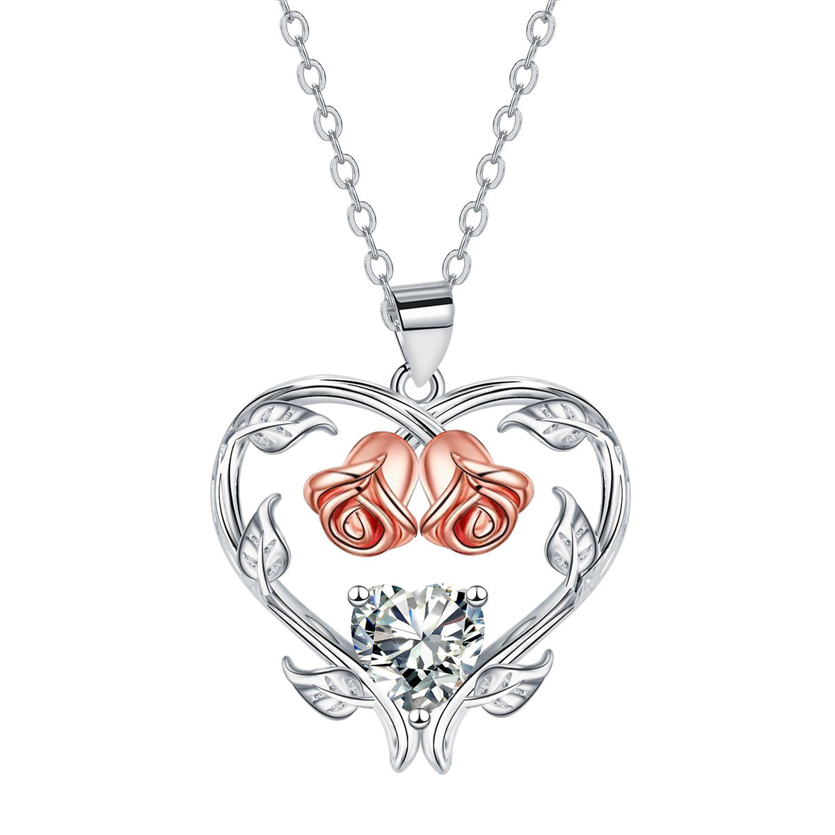 Copper With Silver/Rosegold Plated Heart Pendant Necklace
