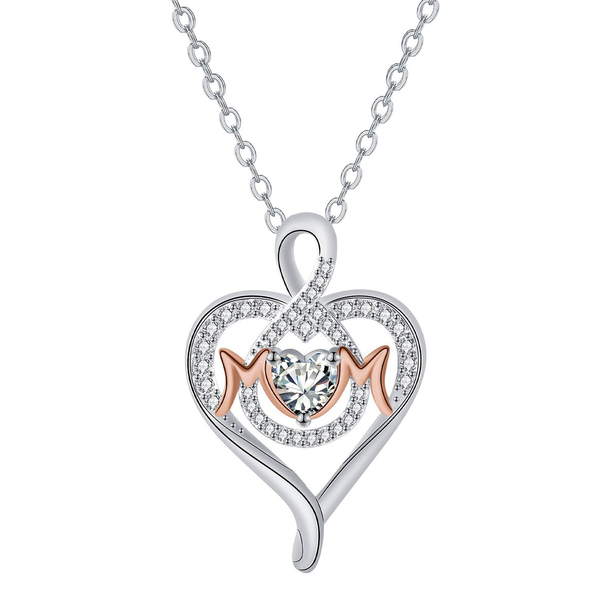 Copper With Silver/Rosegold Plated Heart Mom Pendant Necklace
