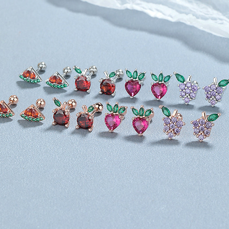 925 Sterling Silver Fruit Screw Back Stud Earrings