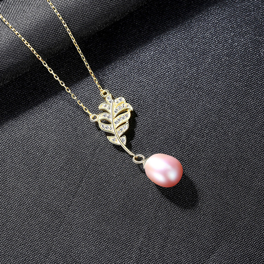 925 Sterling Silver Natural Pearl Drop Necklace Fashion Jewelry Gift for Women Girls