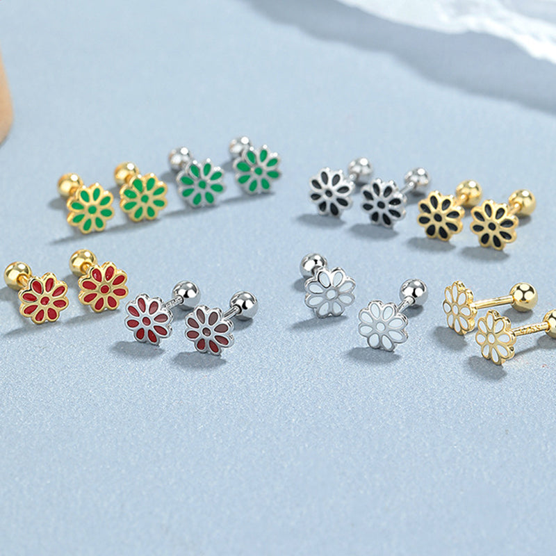 925 Sterling Silver Flower Screw Back Stud Earrings