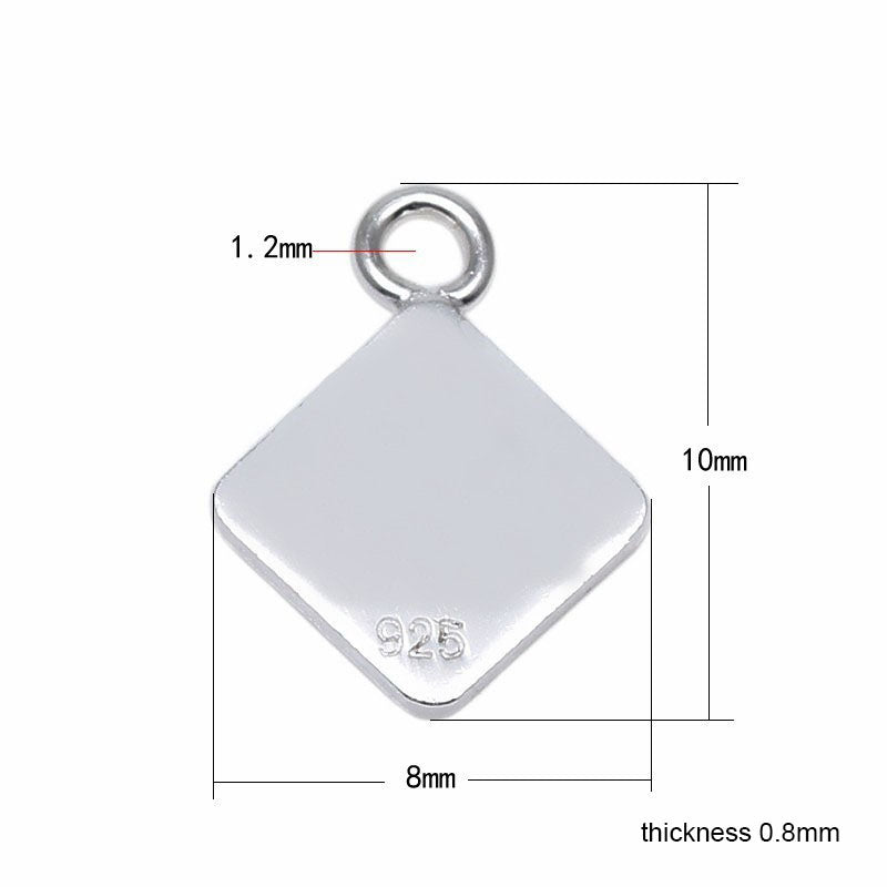925 Sterling Silver Blank Square Charm For Jewelry DIY
