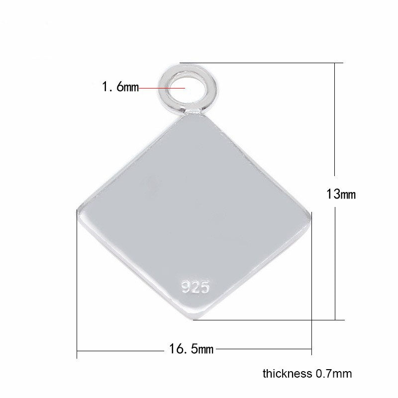925 Sterling Silver Blank Square Charm For Jewelry DIY