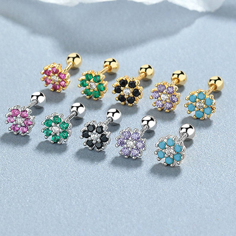 925 Sterling Silver Flower Screw Back Stud Earrings