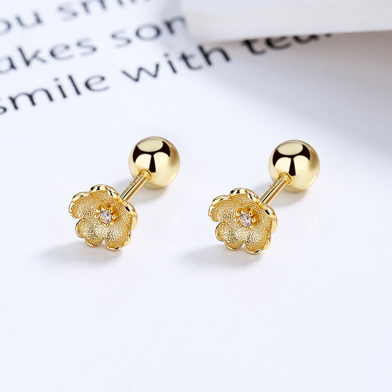 925 Sterling Silver Flower Screw Back Stud Earrings