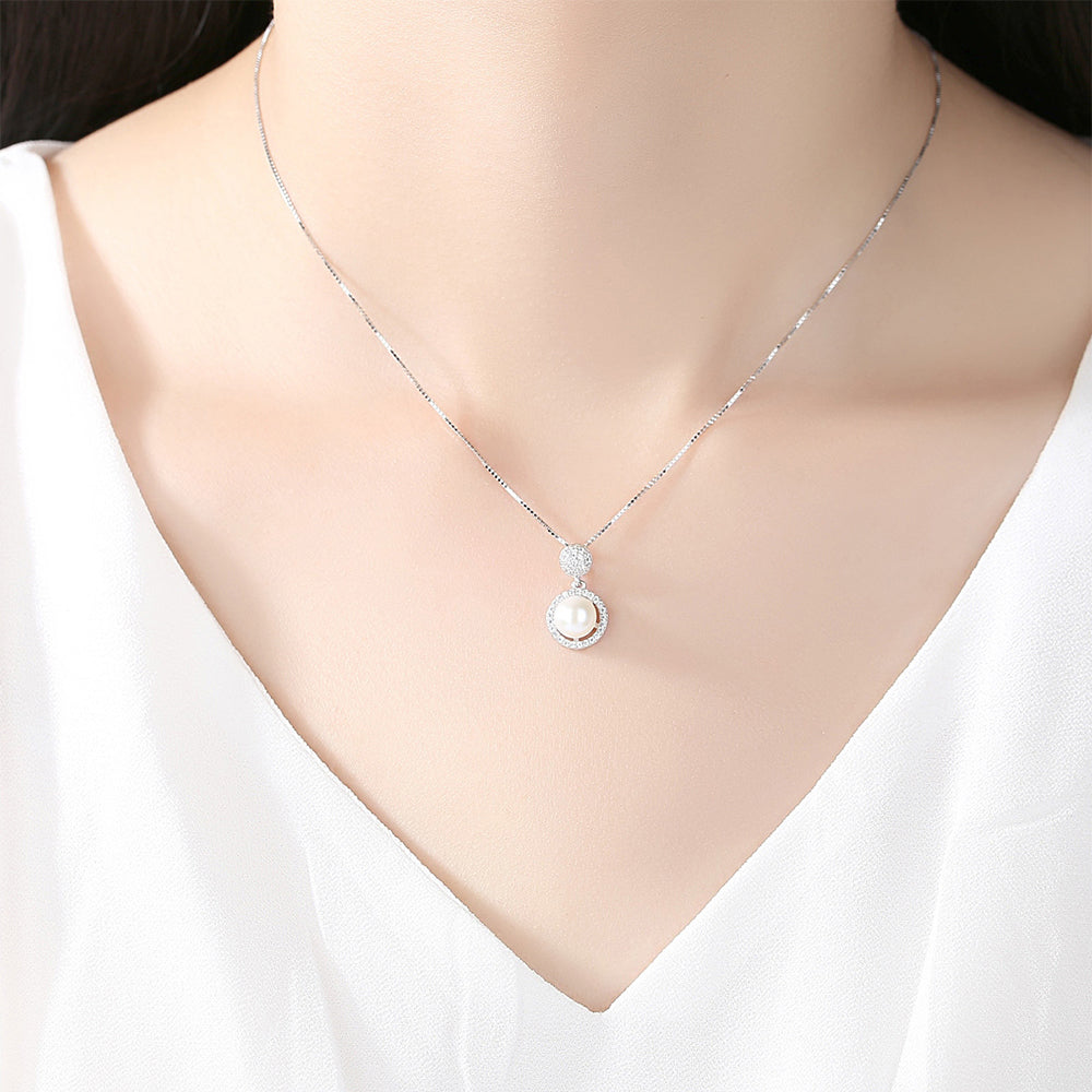 925 Sterling Silver Natural Pearl Drop Necklace Fashion Jewelry Gift for Women Girls