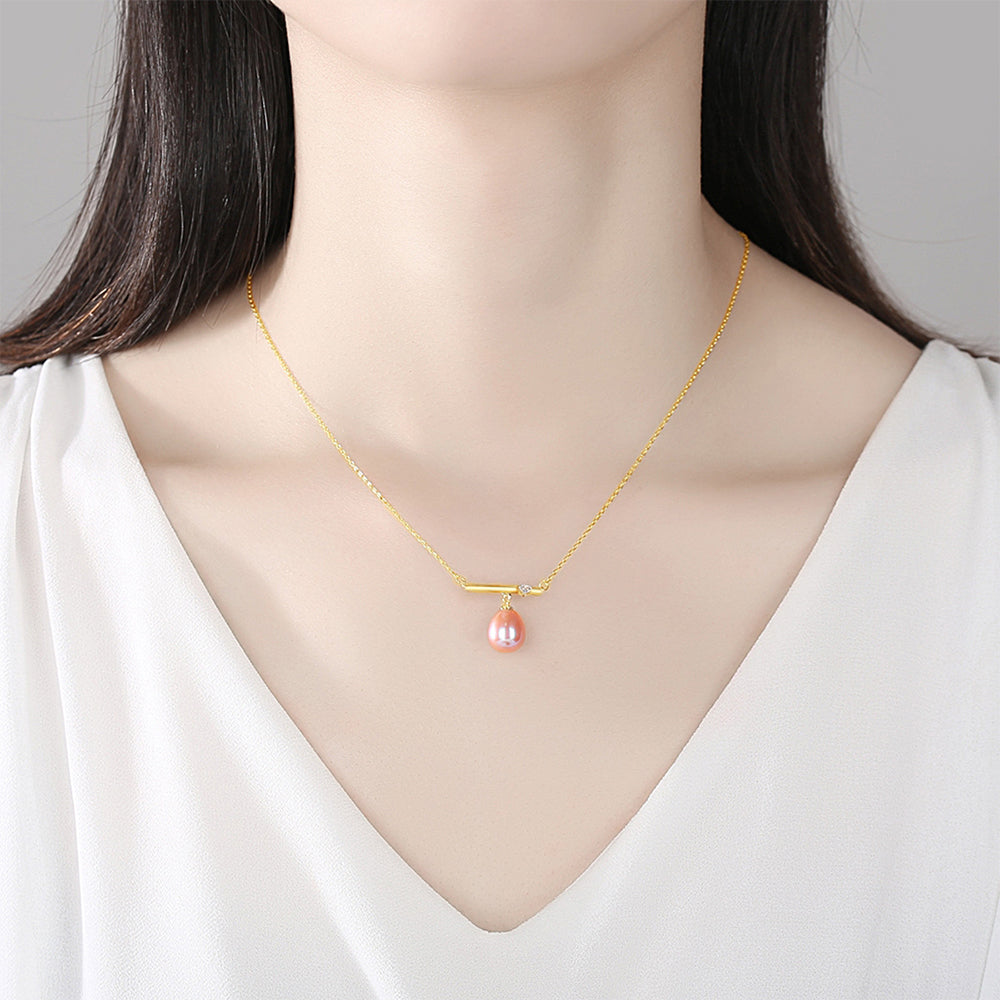 925 Sterling Silver Natural Pearl Drop Necklace Fashion Jewelry Gift for Women Girls