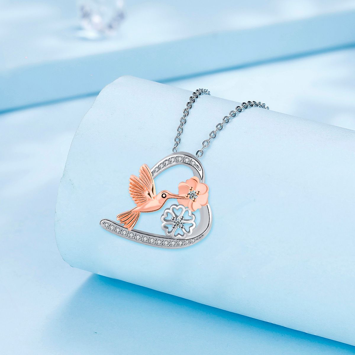 Copper With Silver/Rosegold Plated Heart Flowers Pendant Necklace