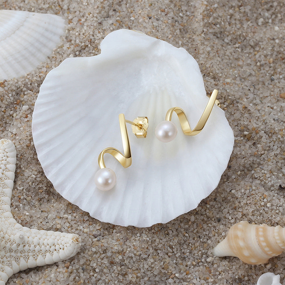 925 Sterling Silver Natural Pearl Earrings Fashion Jewelry Gift for Women Girl