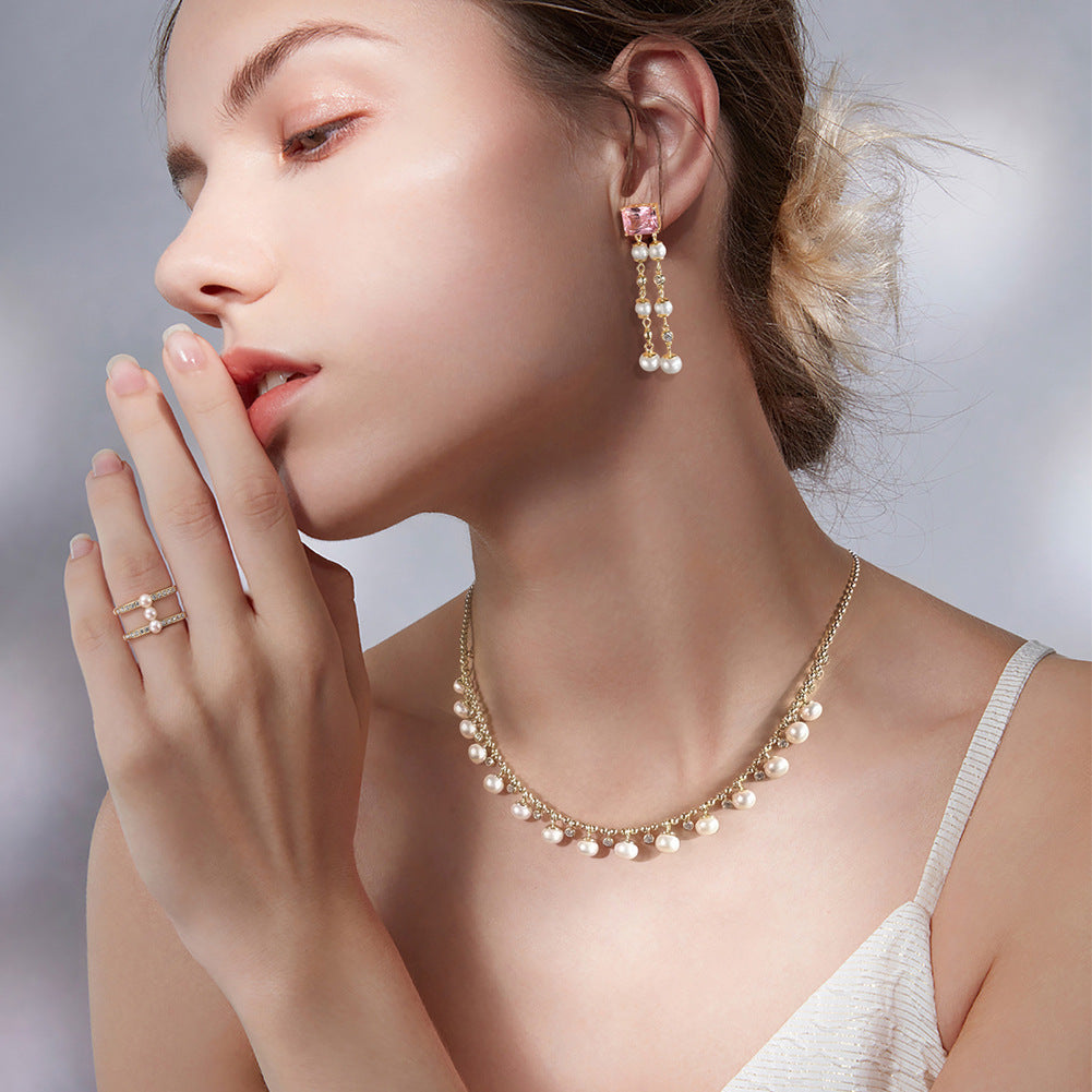 925 Sterling Silver Natural Pearl Necklace Fashion Jewelry Gift for Women Girls