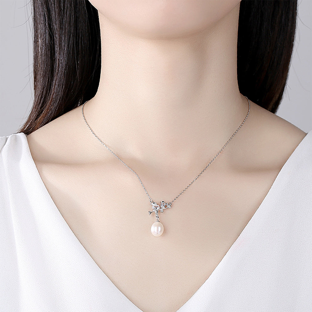 925 Sterling Silver Natural Pearl Drop Necklace Fashion Jewelry Gift for Women Girls