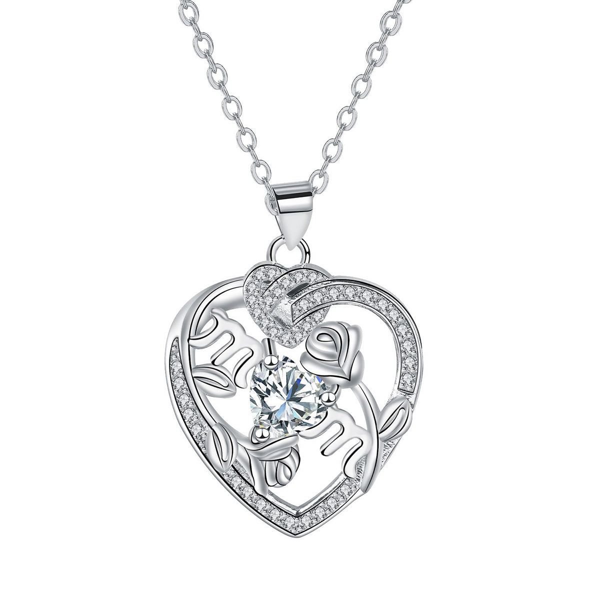 Copper With Silver Plated Heart Pendant Necklace for Women