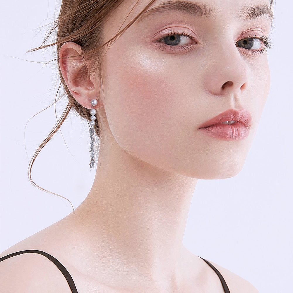 925 Sterling Silver Natural Pearl Earrings Fashion Jewelry Gift for Women Girl