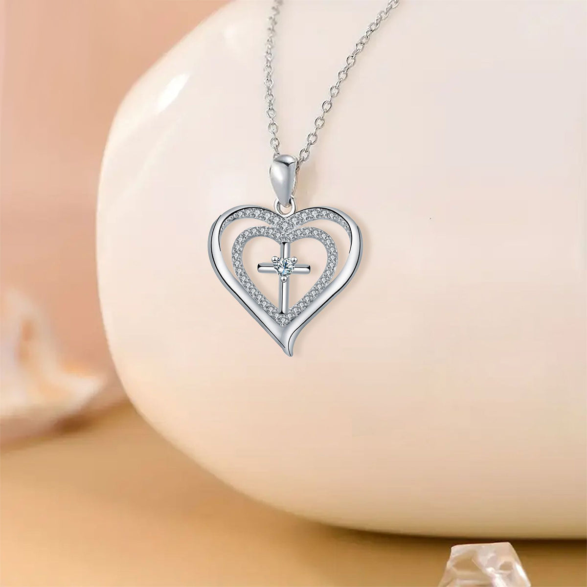Copper With Silver Plated Heart Cross Pendant Necklace
