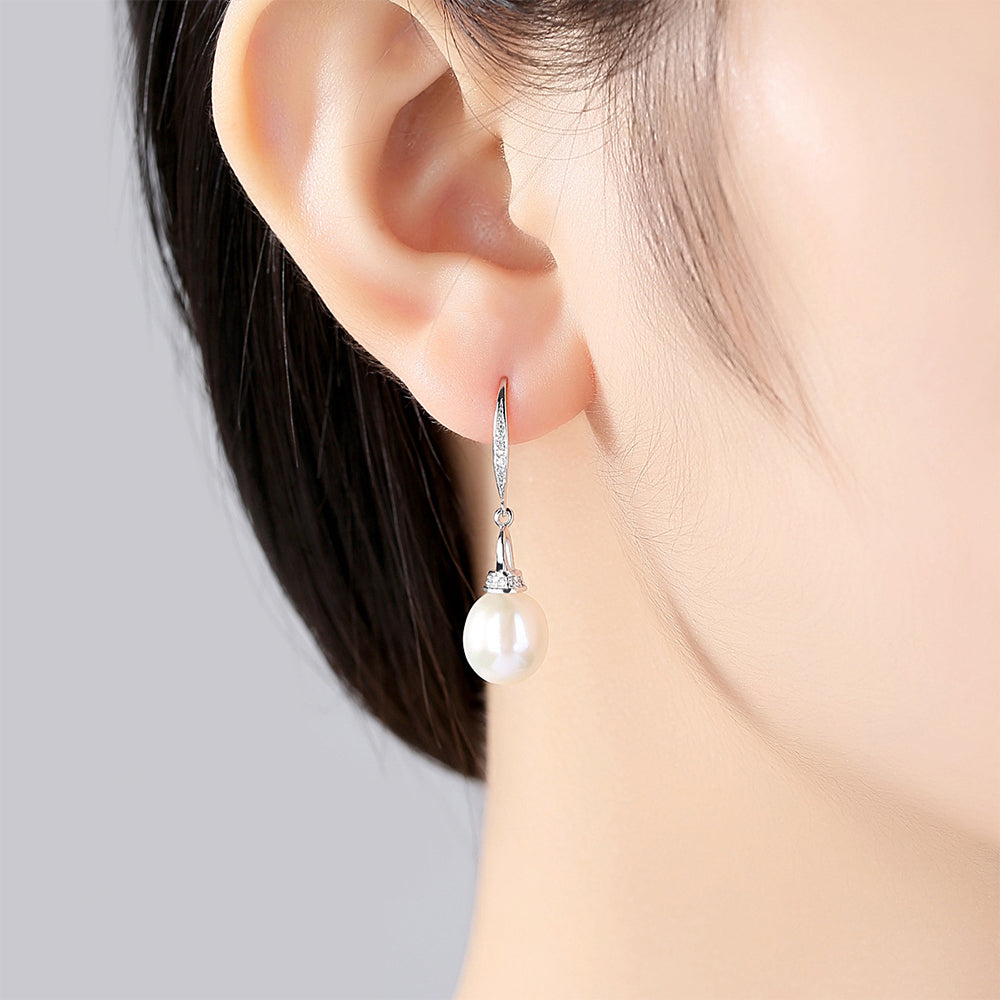 Pendientes colgantes de perla natural de plata de ley 925, joyería de moda, regalo para mujeres y niñas.