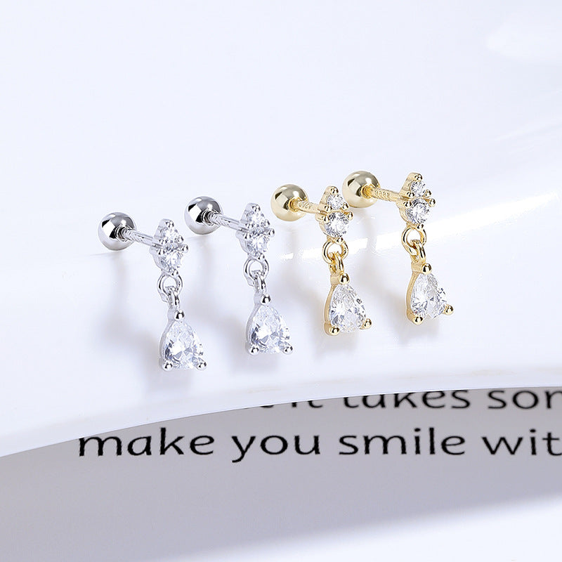 925 Sterling Silver Zircon Screw Back Stud Earrings