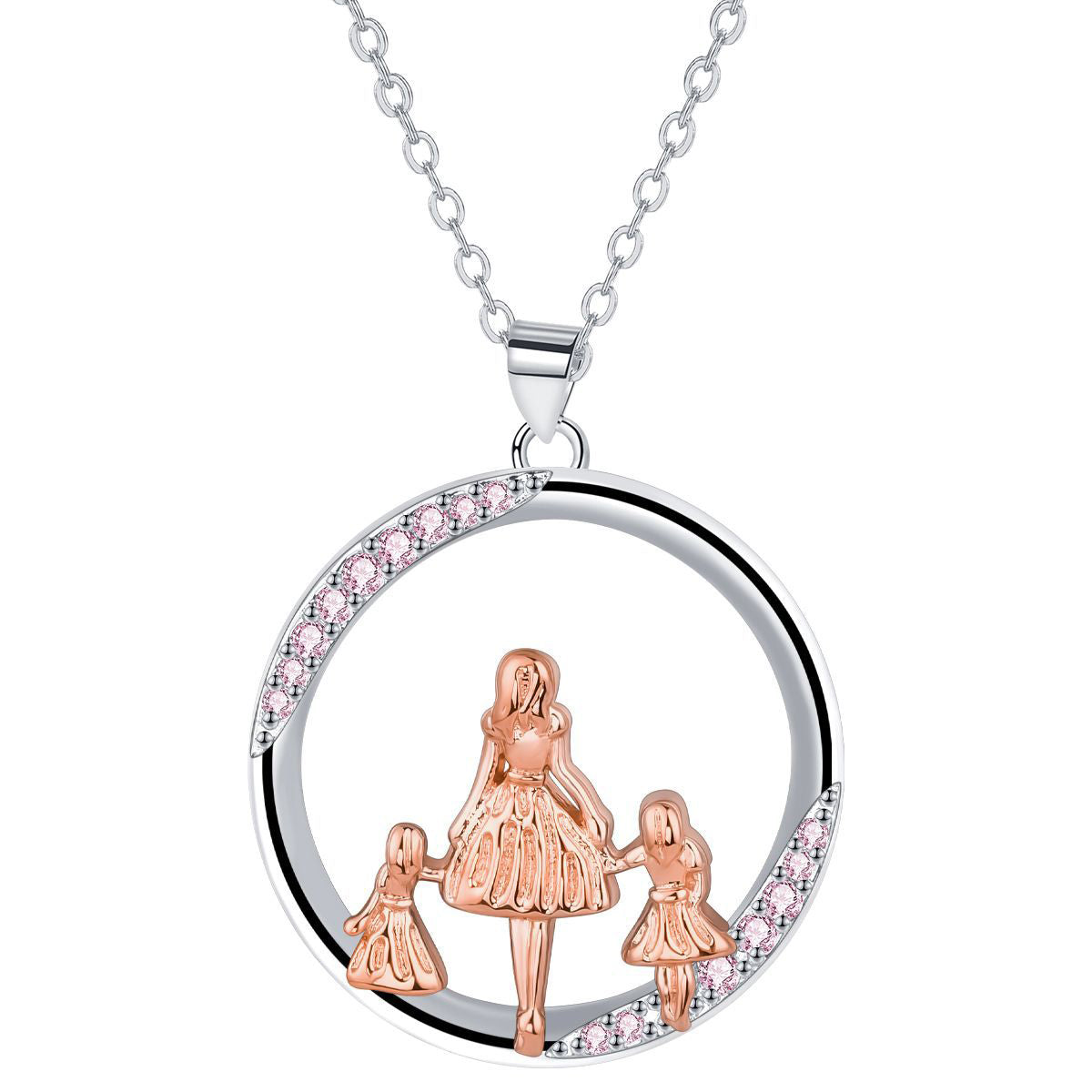 Copper With Silver/Rosgold Plated Round Pendant Necklace