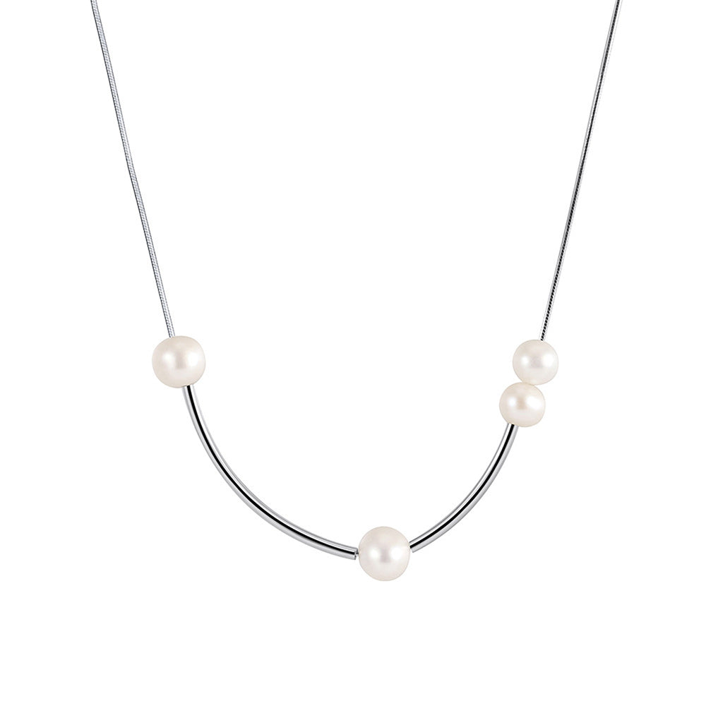 925 Sterling Silver Natural Pearl Necklace Fashion Jewelry Gift for Women Girls