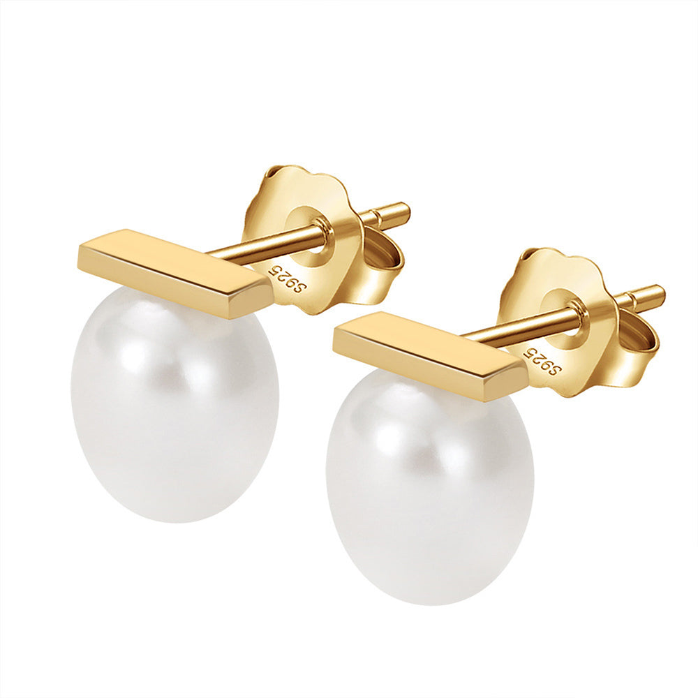 925 Sterling Silver Natural Pearl Earrings Fashion Jewelry Gift for Women Girl
