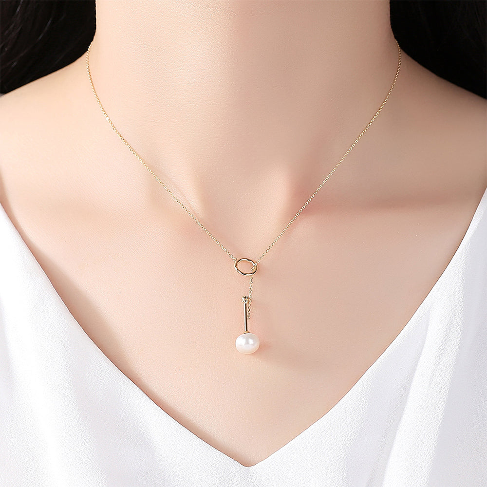 925 Sterling Silver Natural Pearl Drop Necklace Fashion Jewelry Gift for Women Girls