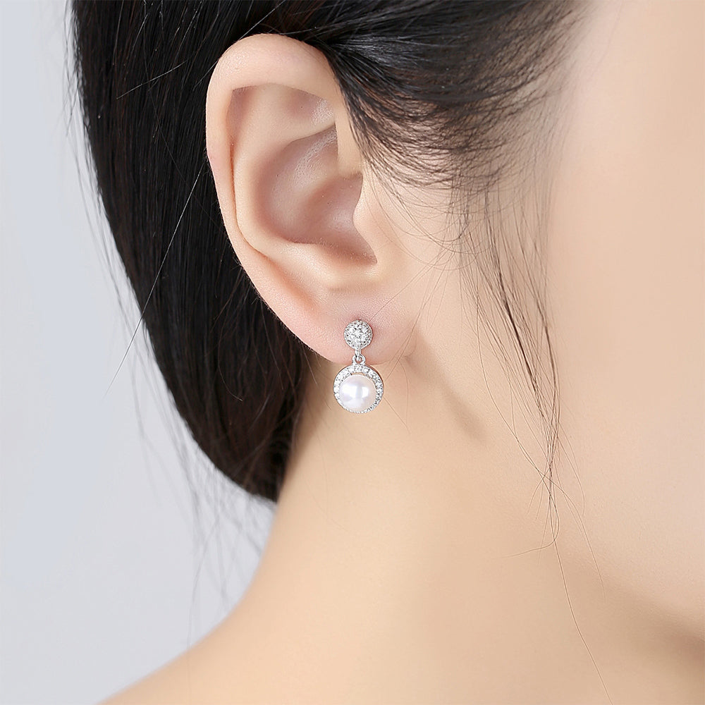 Pendientes colgantes de perla natural de plata de ley 925, joyería de moda, regalo para mujeres y niñas.