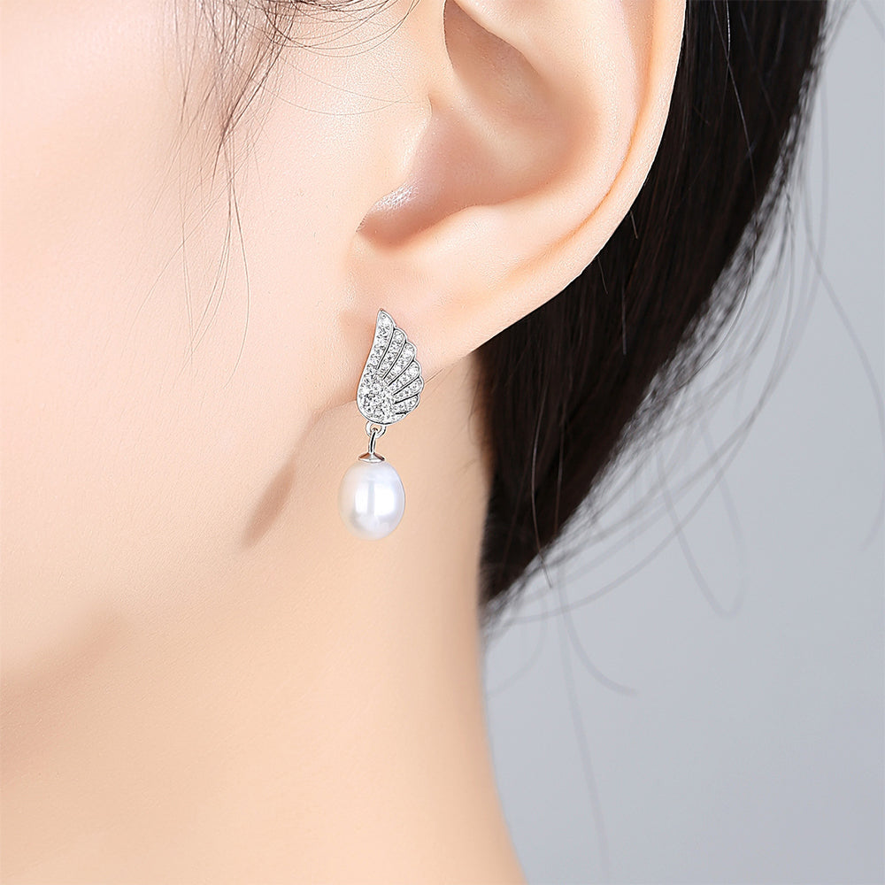 925 Sterling Silver Natural Pearl Long Drop Earrings Fashion Jewelry Gift for Women Girls