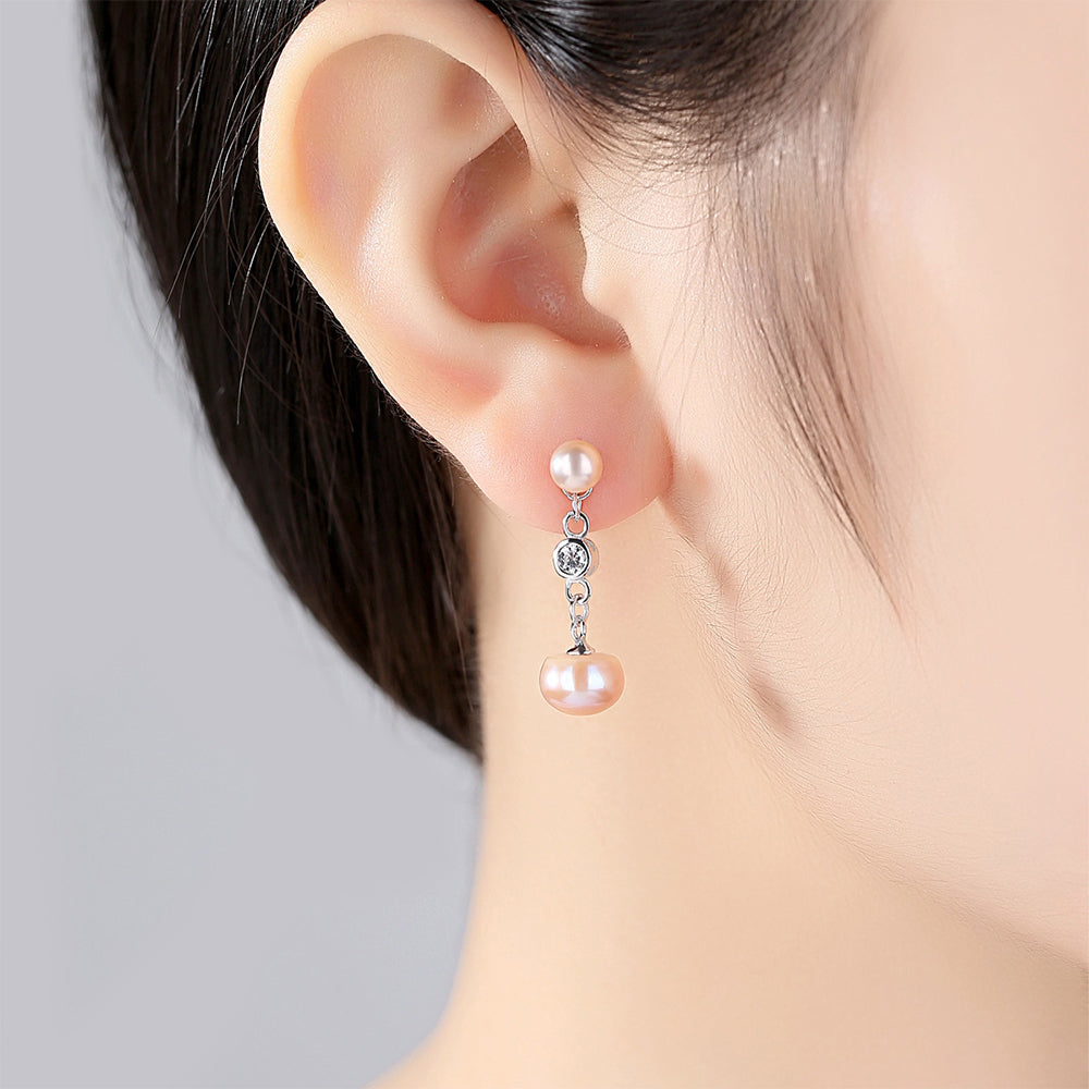 925 Sterling Silver Natural Pearl Drop Earrings Fashion Jewelry Gift for Women Girls