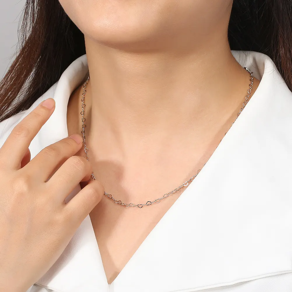 925 Sterling Silver Heart Shaped Link Chain
