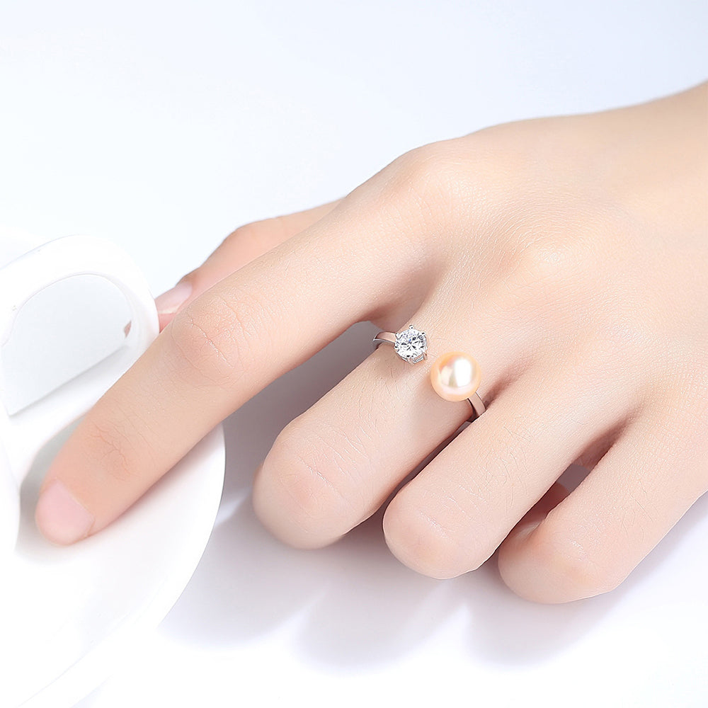 925 Sterling Silver Natural Pearl Ring Fashion Jewelry Gift for Women Girls