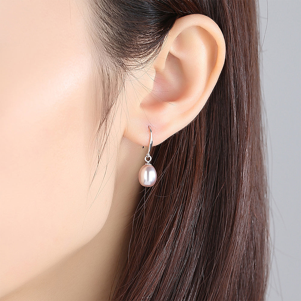 925 Sterling Silver Natural Pearl Drop Earrings Fashion Jewelry Gift for Women Girls